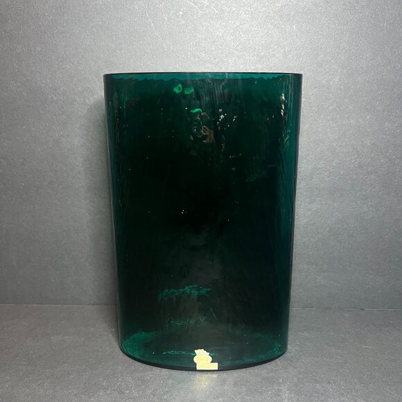 Vintage MCM Rare Skruf Sweden Green Glass Rectangular Oval Crown Label Vase 7" - Picture 1 of 8